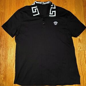 Versace Super Runway Black Silver Greca Medusa Polo Shirt 🔥🔥